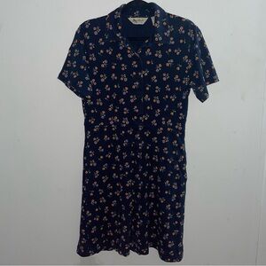 Eddie Bauer Vintage Colorful Navy Blue Floral Short Sleeve Dress Women’s Size M